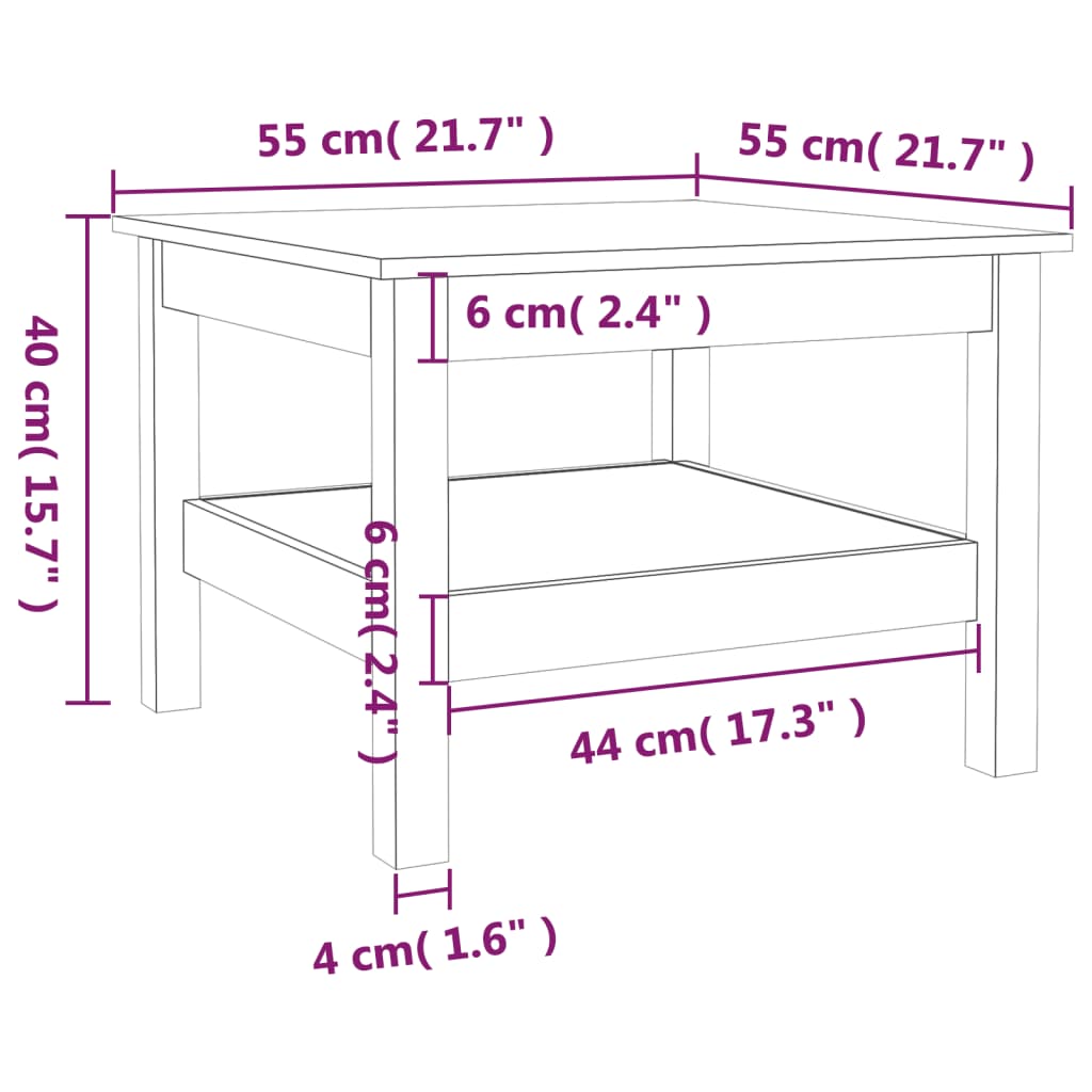 vidaXL Konferenčný stolík sivý 55x55x40 cm borovicový masív