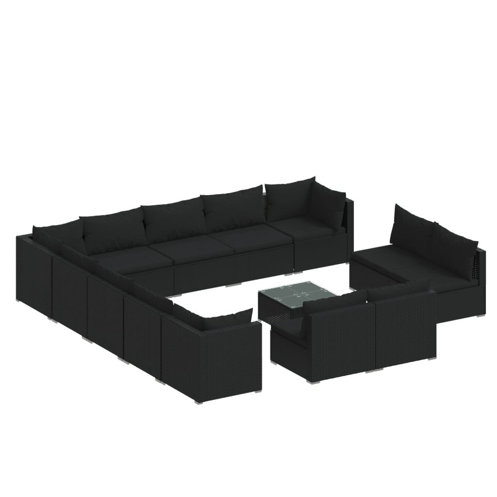 vidaXL 14-dielna záhradná sedacia súprava a podložky polyratan čierna