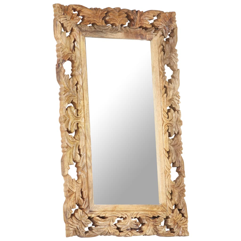 vidaXL Ručne vyrezávané zrkadlo hnedé 80x50 cm masívne mangovníkové drevo