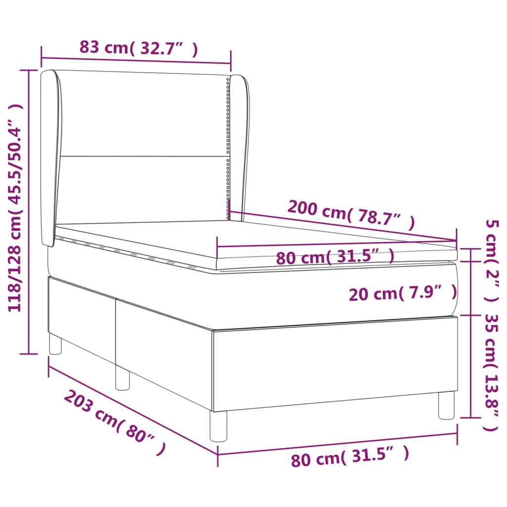 vidaXL Posteľný rám boxsping s matracom tmavosivý 80x200 cm látka