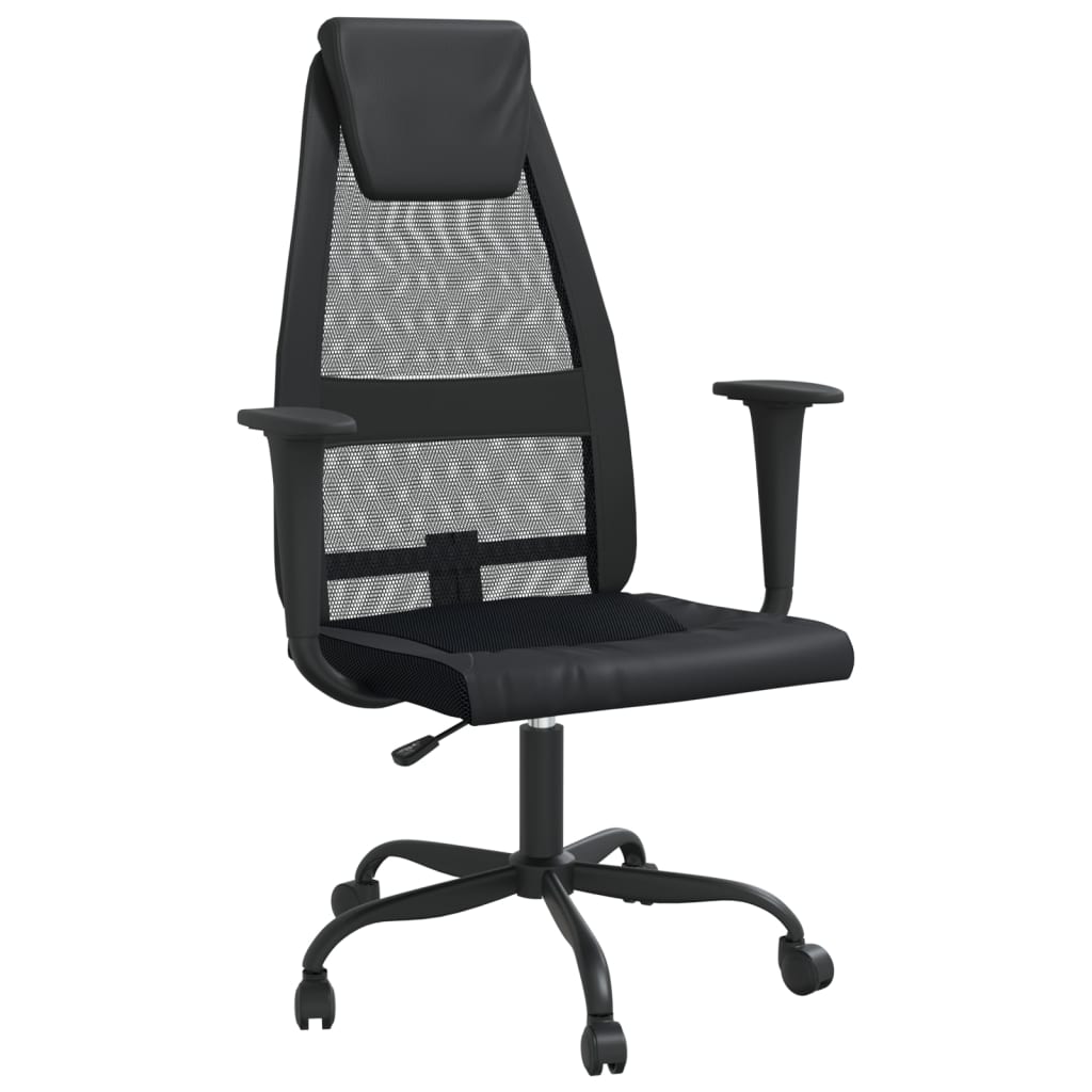 vidaXL Kancelárska stolička nastaviteľná výška čierna látka+umelá koža