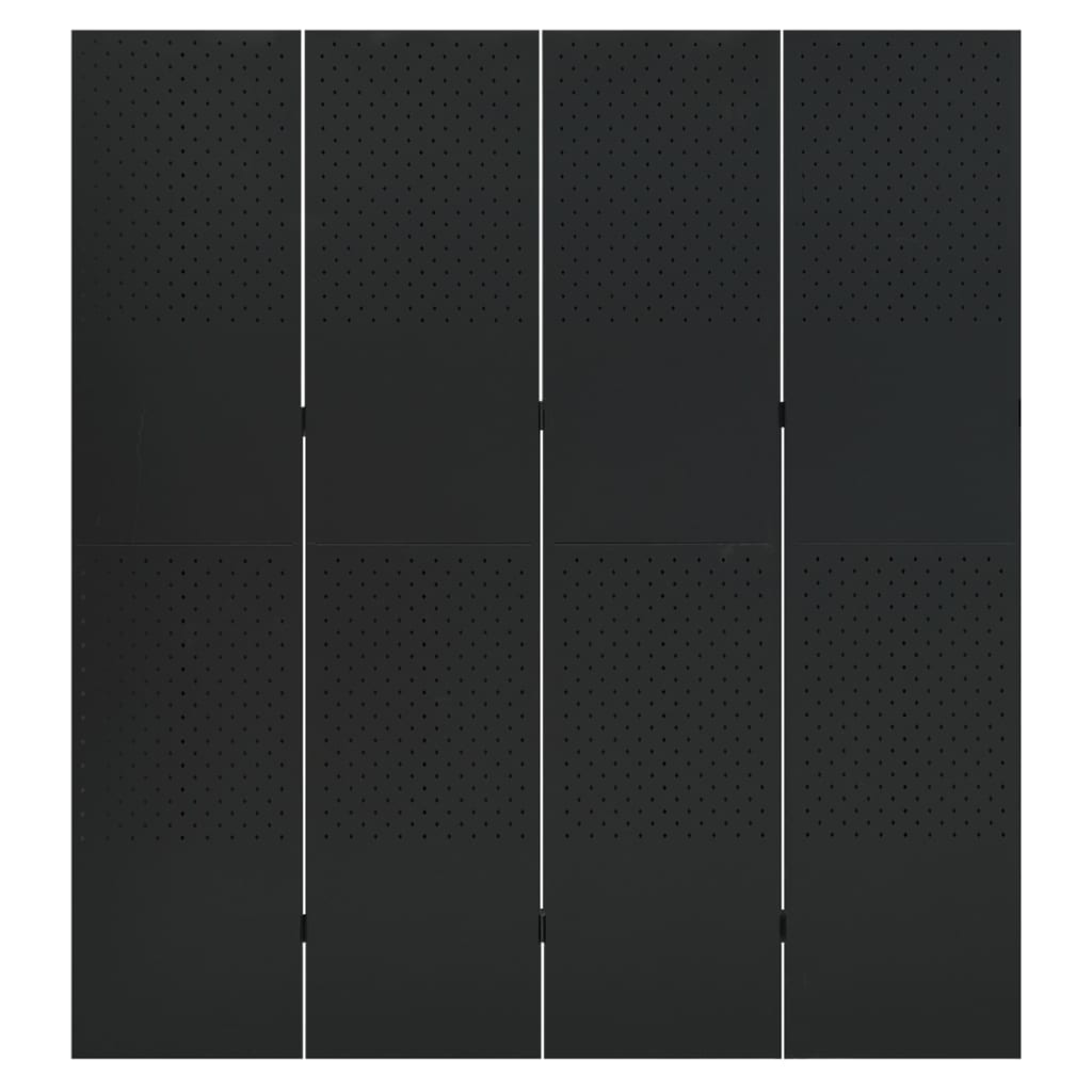 vidaXL Paraván so 4 panelmi, čierny 160x180 cm oceľ