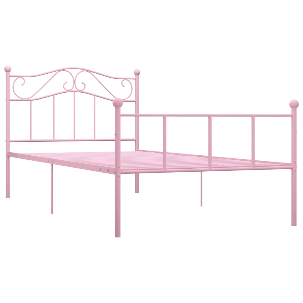 vidaXL Posteľný rám, ružový, kov 90x200 cm