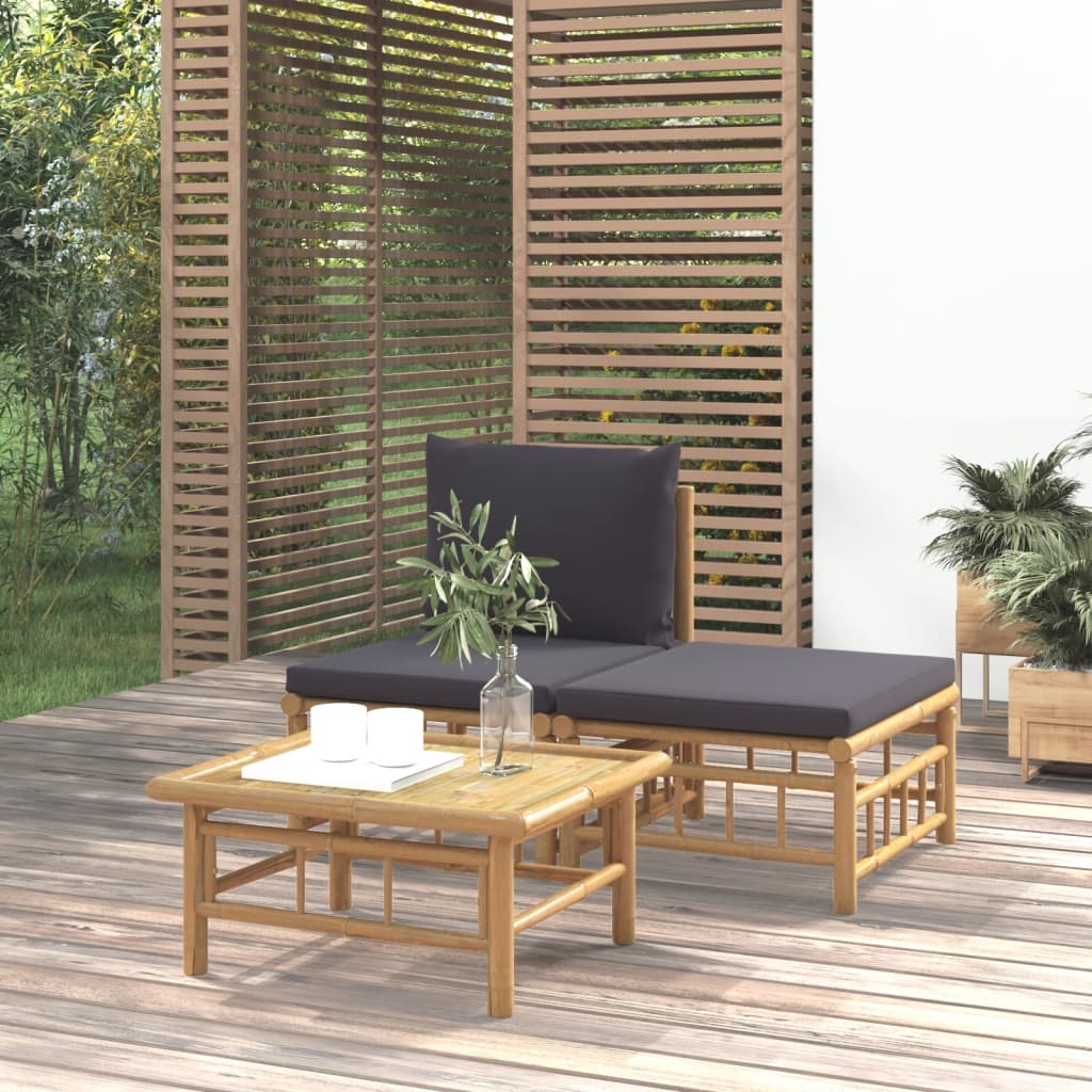 vidaXL 3-dielna záhradná sedacia súprava tmavosivé vankúše bambus
