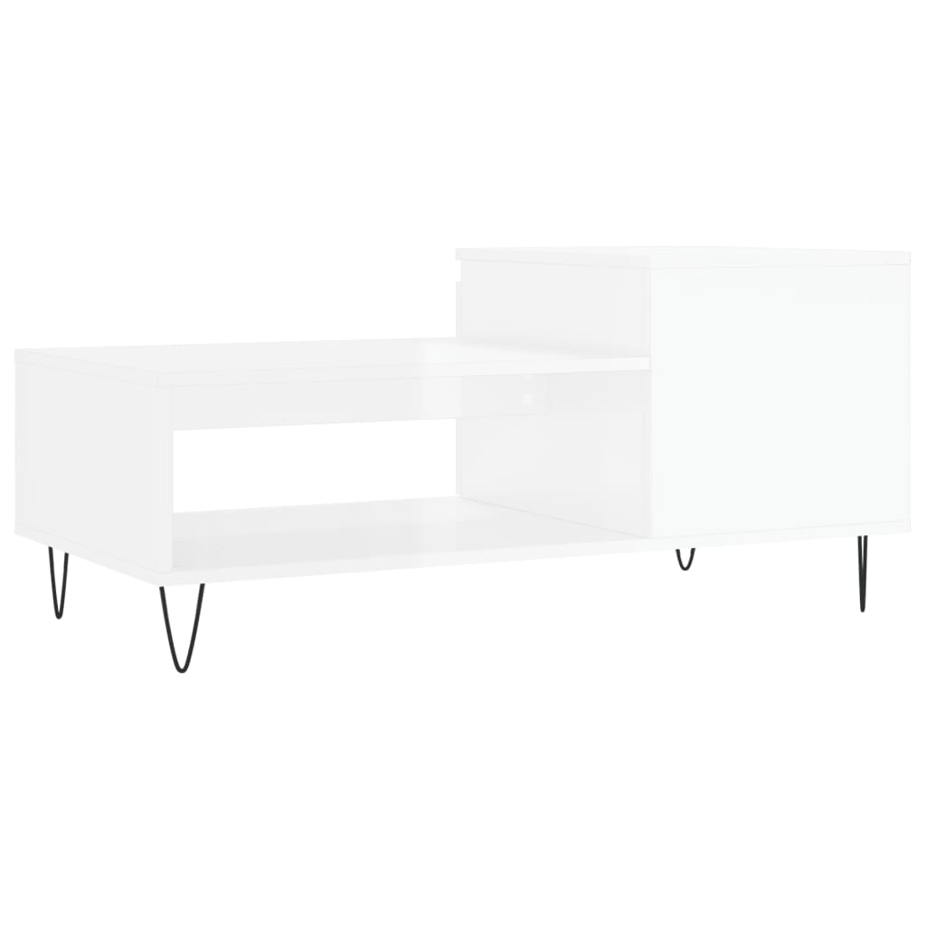 vidaXL Konferenčný stolík lesklý biely 100x50x45 cm spracované drevo
