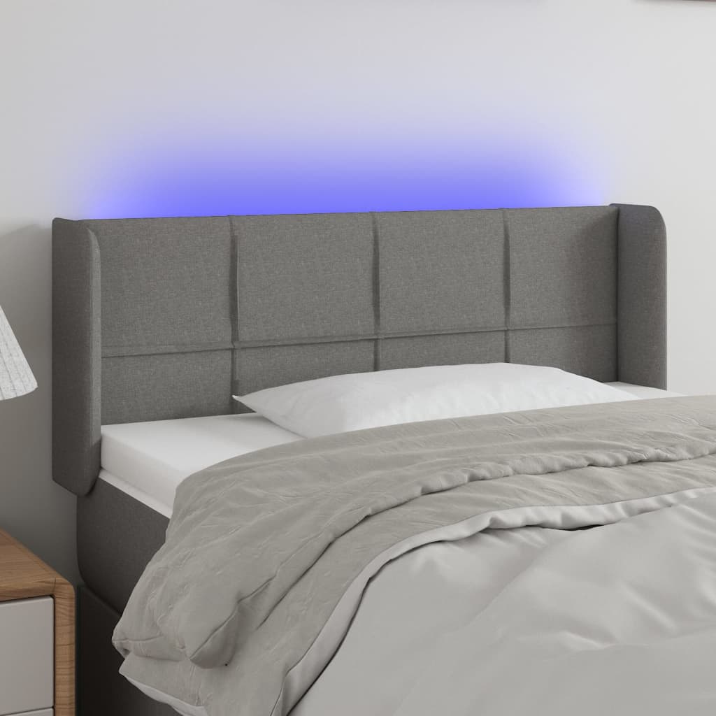 vidaXL Čelo postele s LED tmavosivé 83x16x78/88 cm látka