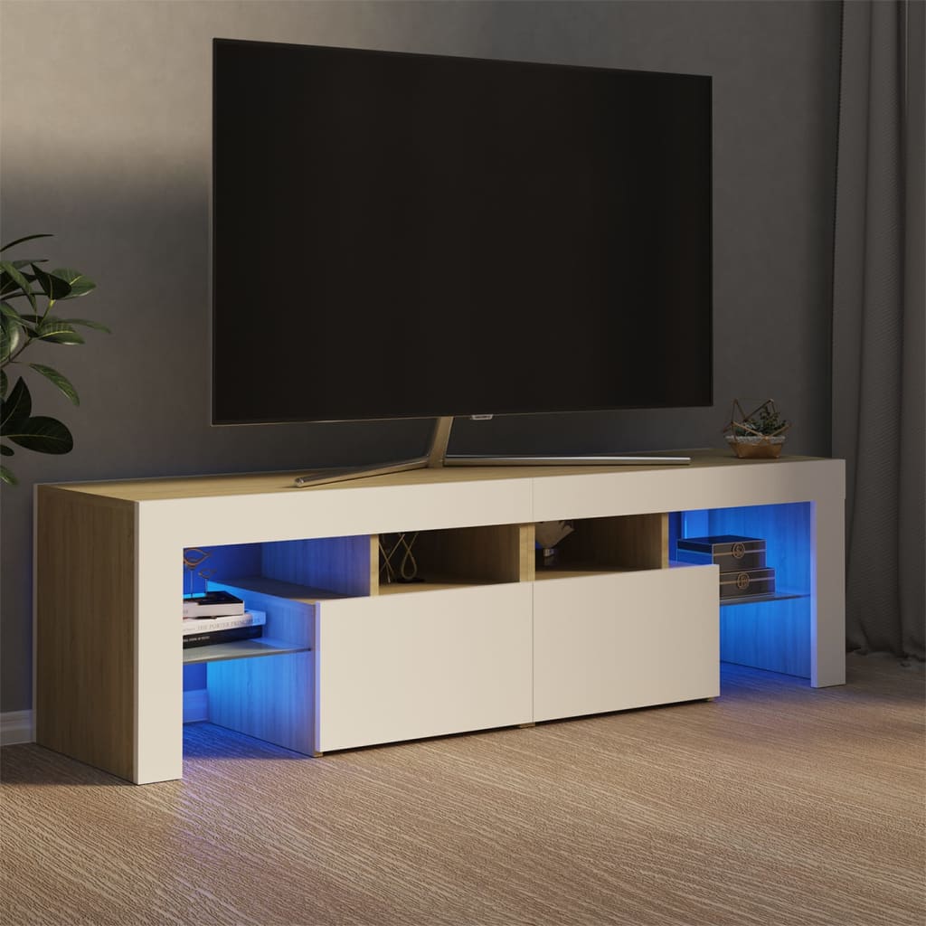 vidaXL TV skrinka s LED svetlami, biela a dub sonoma 140x36,5x40 cm