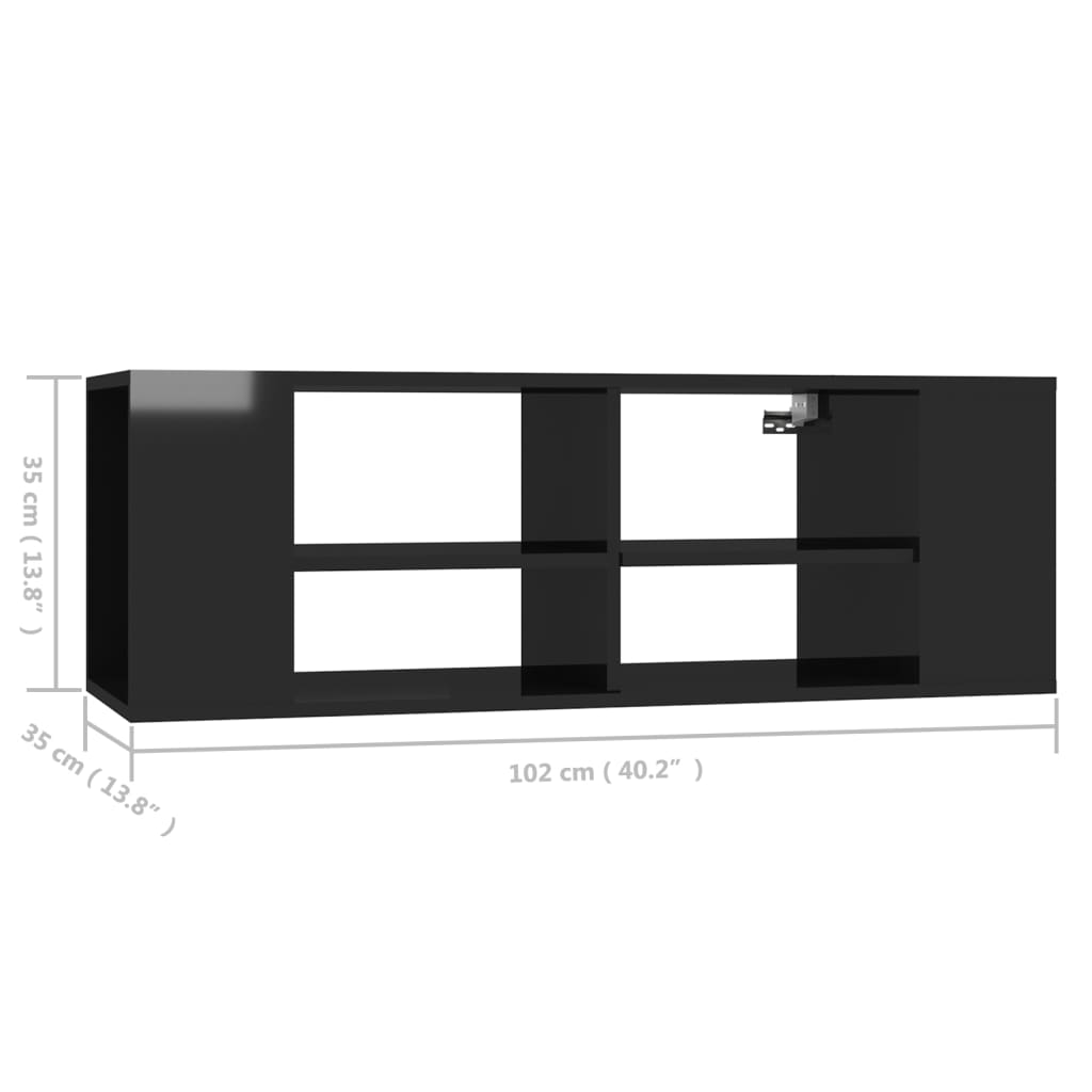 vidaXL Nástenná TV skrinka, lesklá čierna 102x35x35cm kompozitné drevo