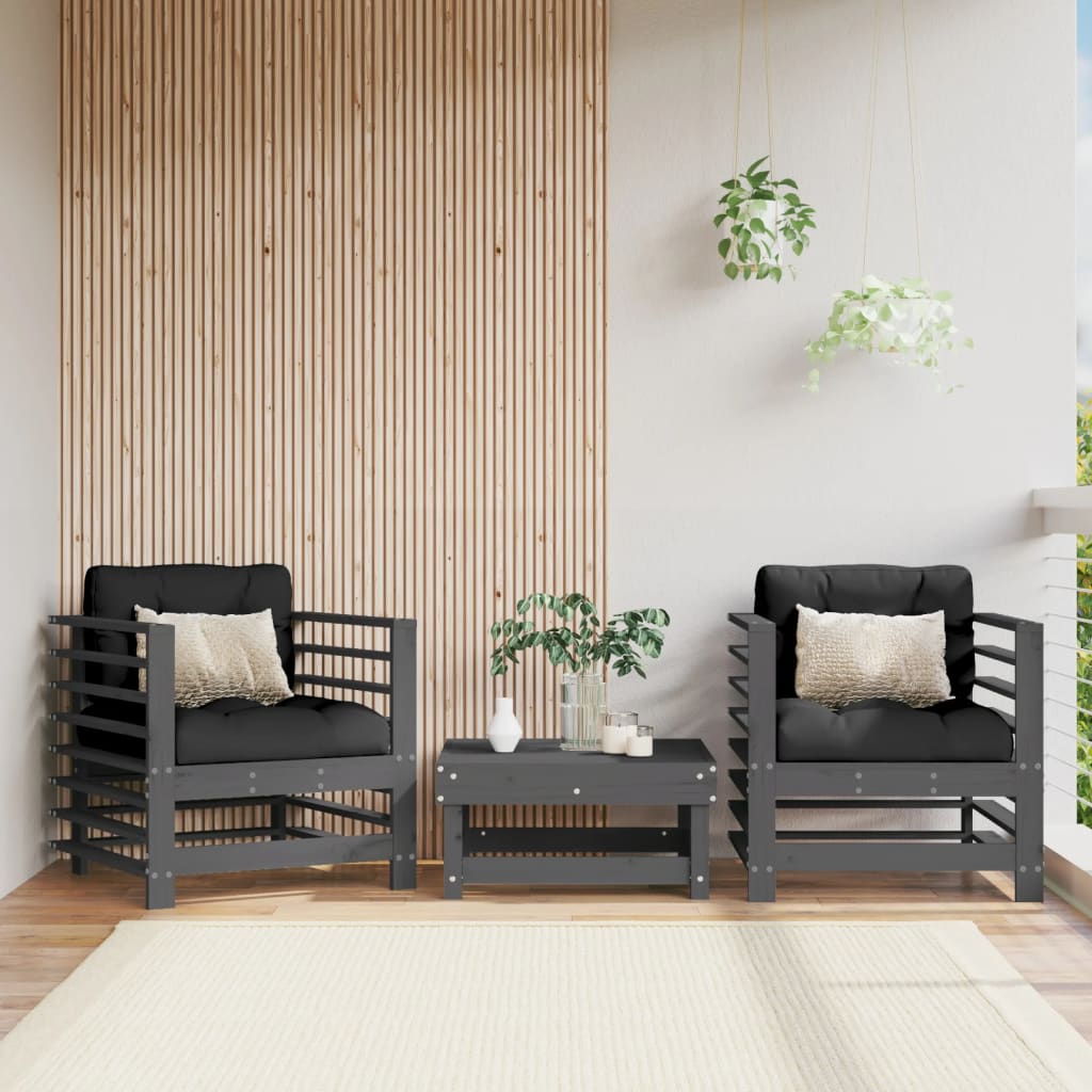 vidaXL Záhradné stoličky s vankúšmi 2 ks sivé borovicový masív
