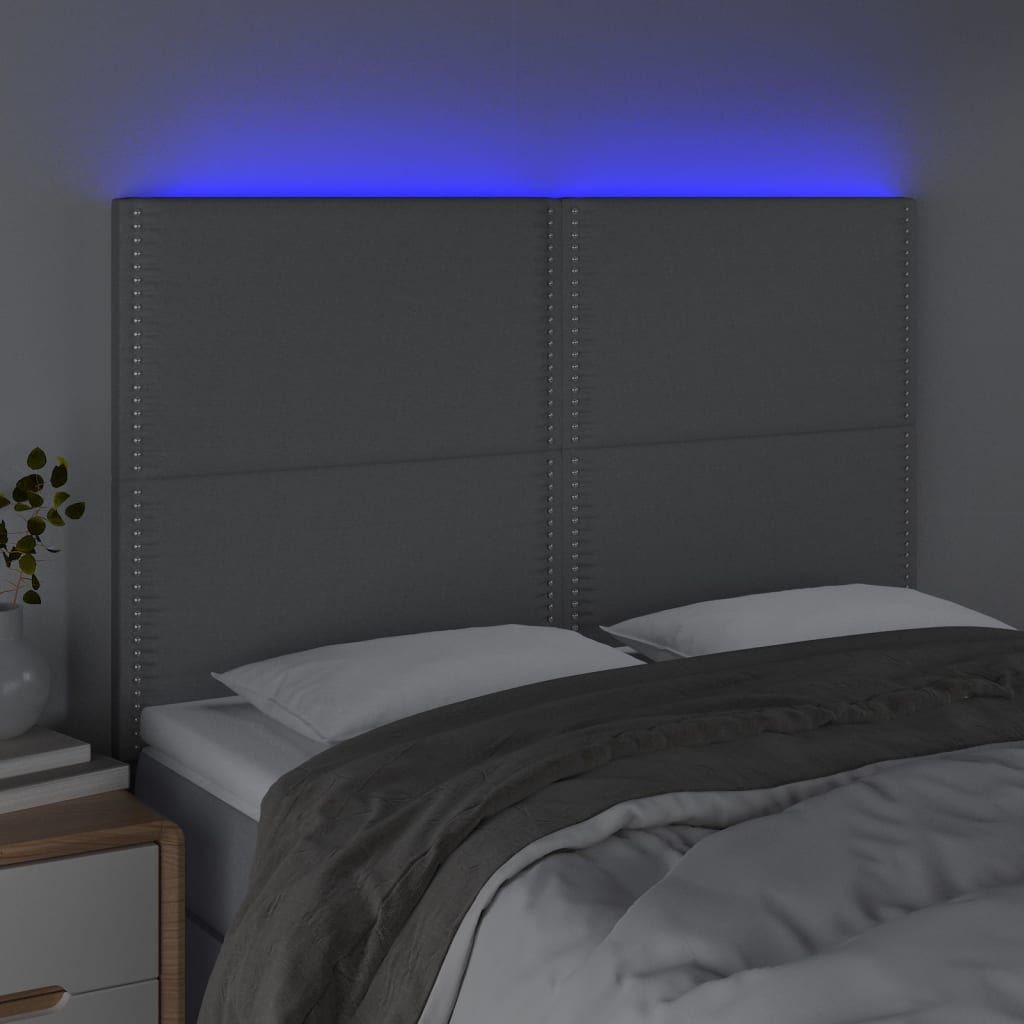 vidaXL Čelo postele s LED bledosivé 147x16x118/128 cm látka