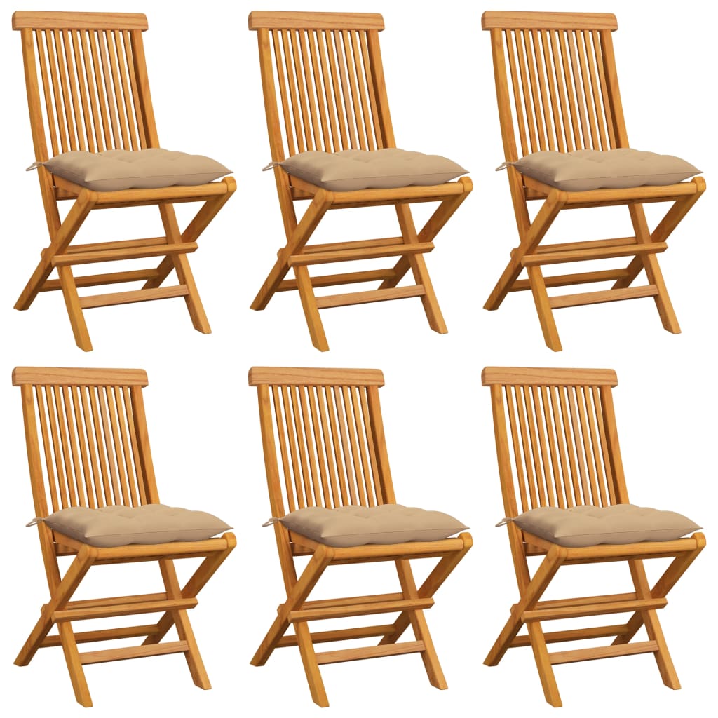 vidaXL Záhradné stoličky s béžovými podložkami 6 ks teakový masív