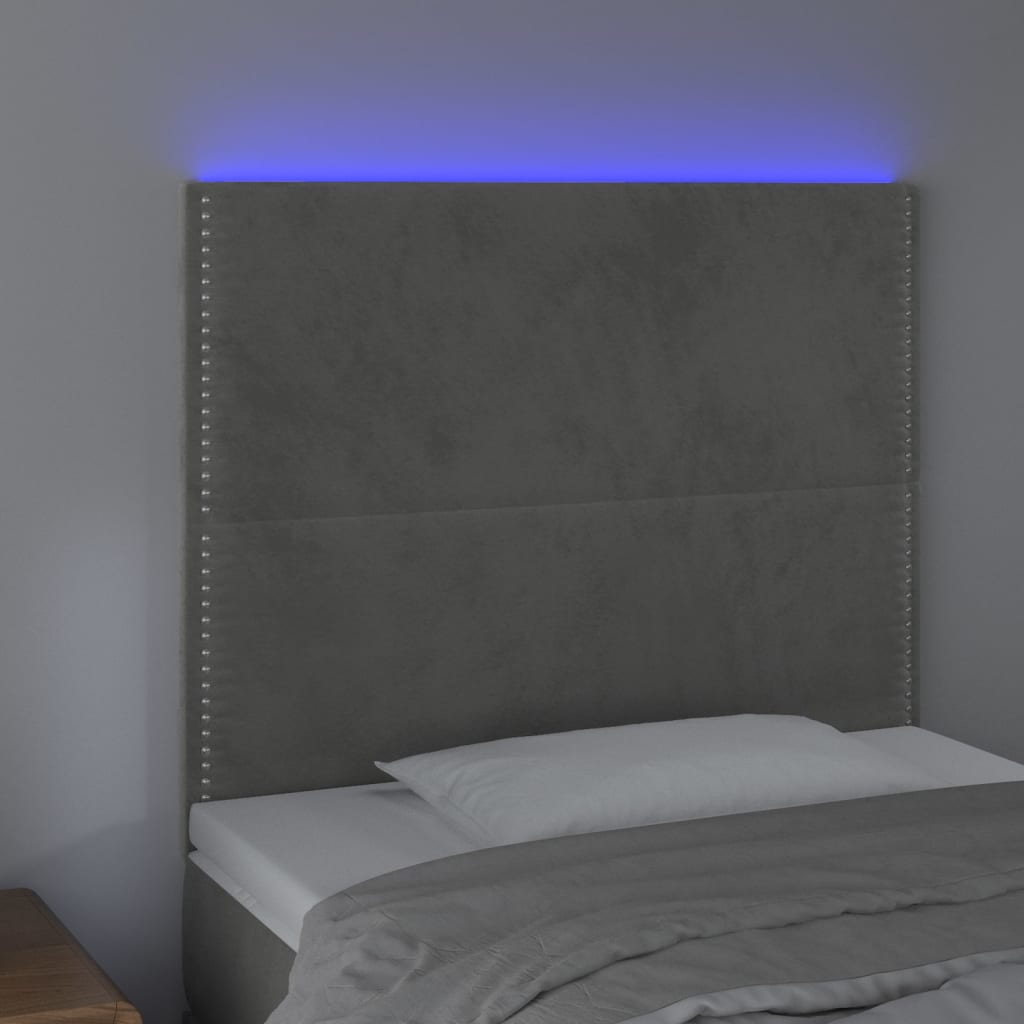vidaXL Čelo postele s LED bledosivé 100x5x118/128 cm zamat