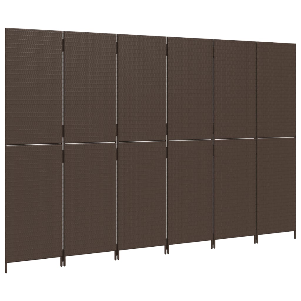 vidaXL Paraván 6 panelov hnedý polyratan