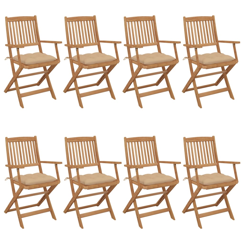 vidaXL Skladacie záhradné stoličky 8 ks so sedákmi akáciový masív