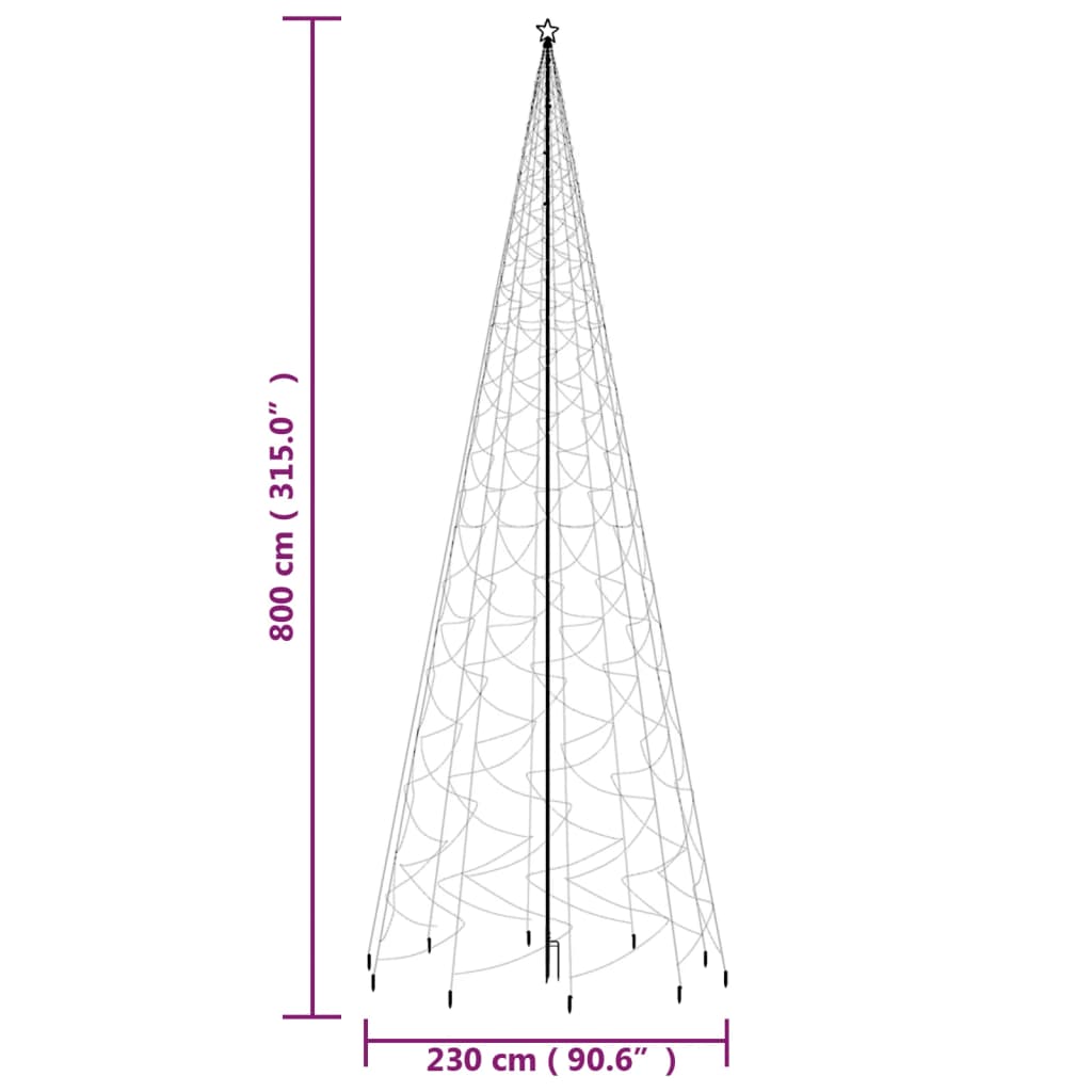 vidaXL Vianočný stromček s hrotom 3000 rôznofarebných LED 800 cm