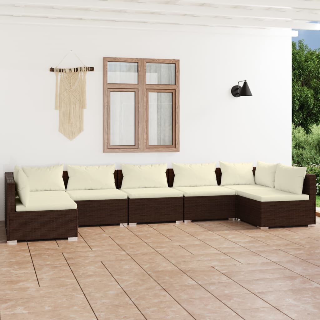 vidaXL 7-dielna záhradná sedacia súprava s vankúšmi polyratan hnedá