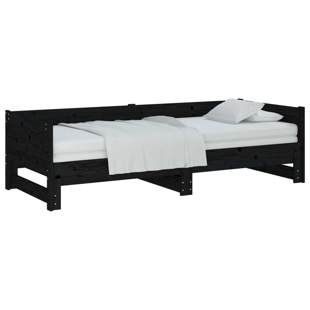 vidaXL Rozkladacia denná posteľ čierna borovicový masív 2x(90x190) cm