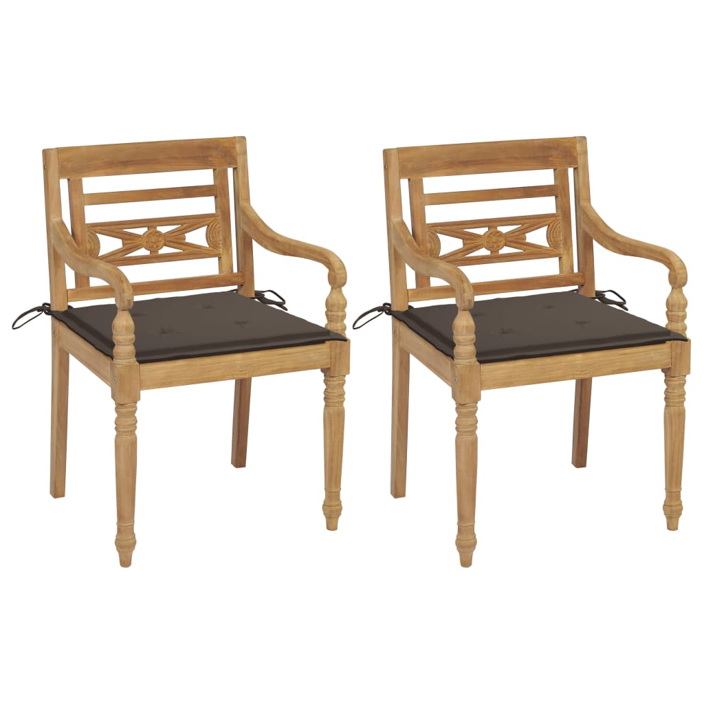 vidaXL Batavia stoličky 2 ks so sivohnedými vankúšmi tíkový masív