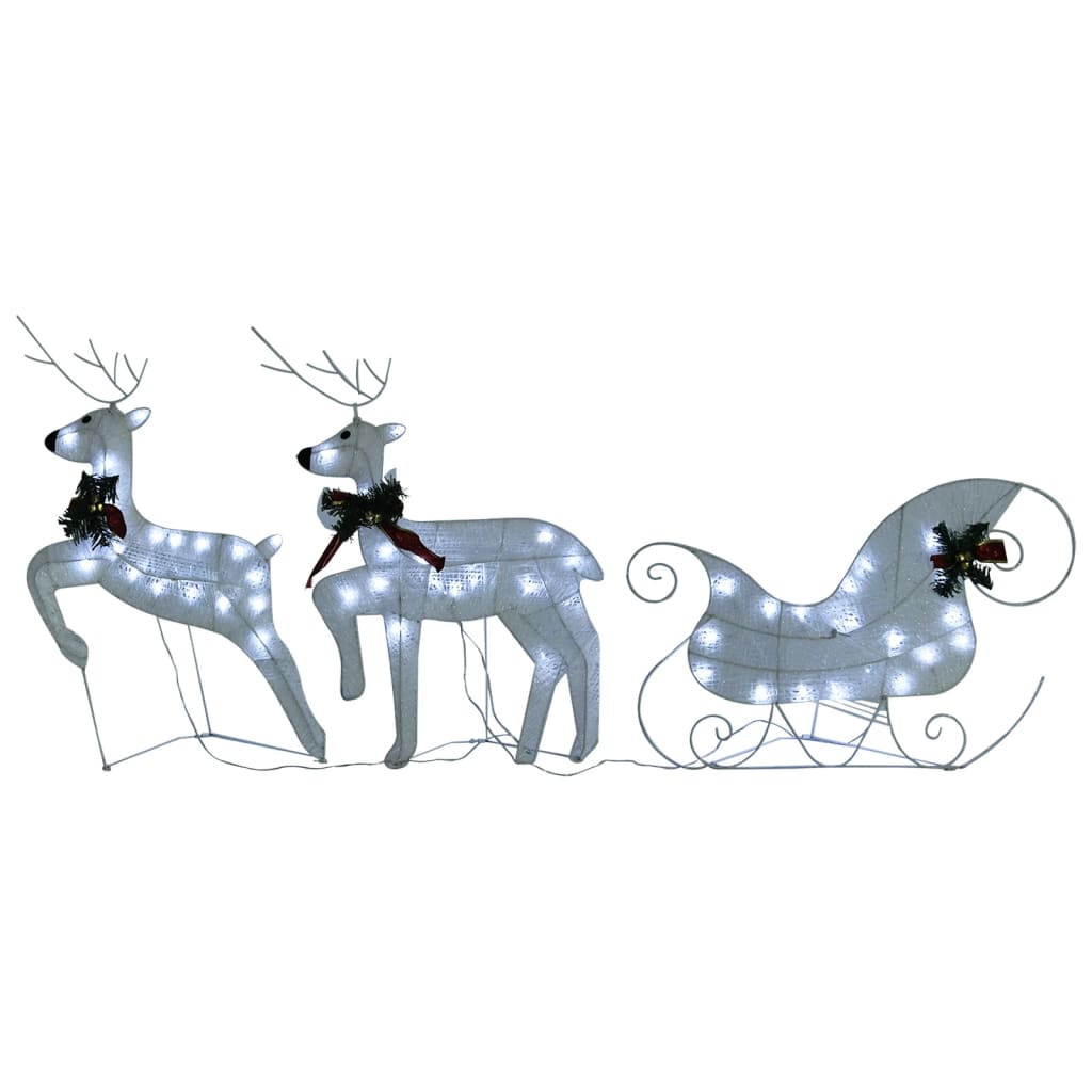 vidaXL Vianočná vonkajšia dekorácia soby a sane 60 LED biela