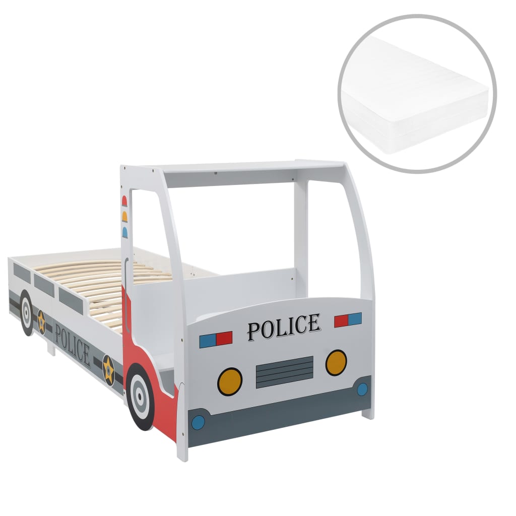 vidaXL Detská posteľ policajné auto s matracom 90x200 cm 7 zón H2 H3