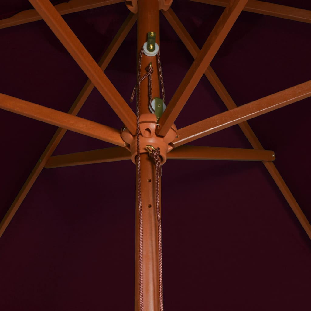 vidaXL Vonkajší slnečník s drevenou tyčou bordovočervený 200x300 cm