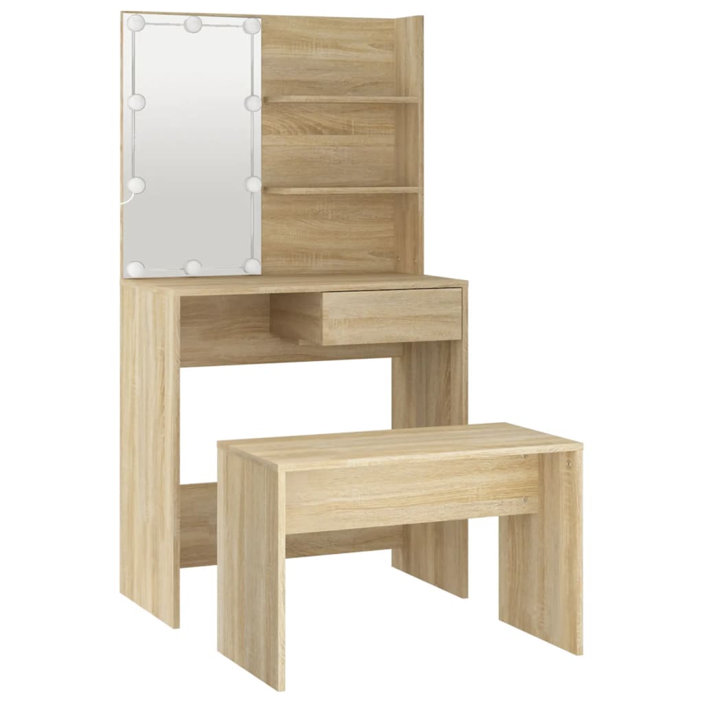 vidaXL Sada toaletného stolíka s LED dub sonoma spracované drevo