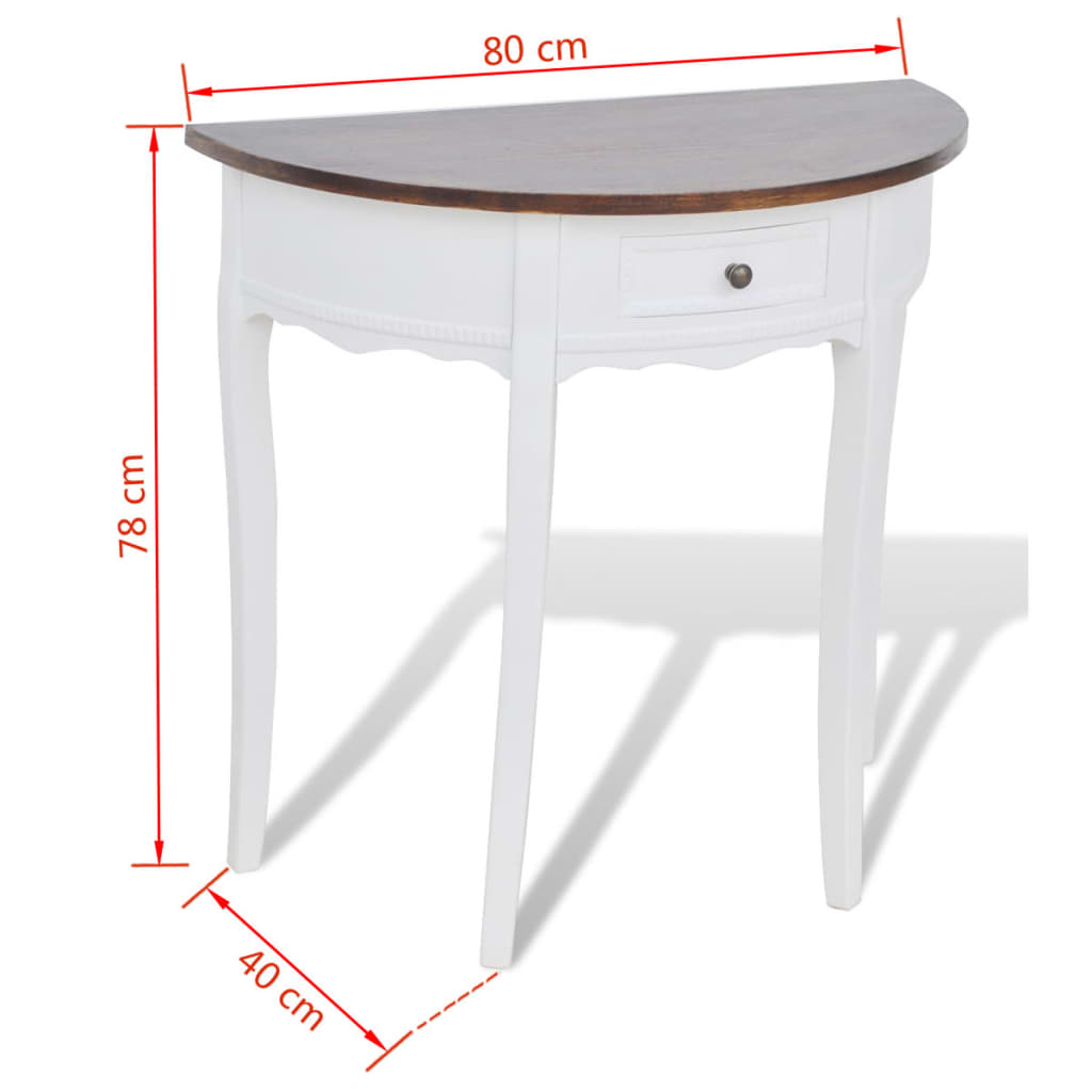 vidaXL Konzolový stolík so zásuvkou a hnedou doskou v tvare polkruhu