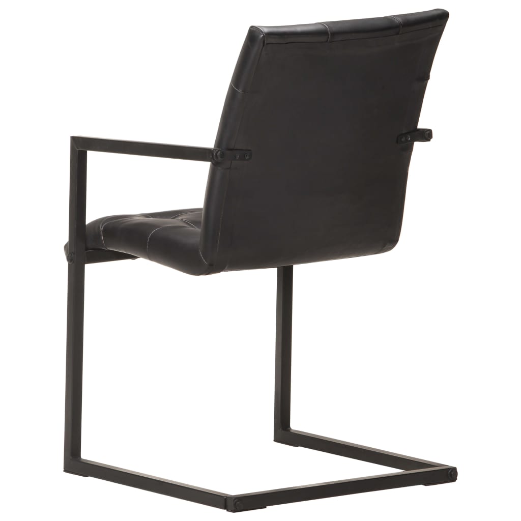 vidaXL Jedálenské stoličky, perová kostra 2 ks, čierne, pravá koža
