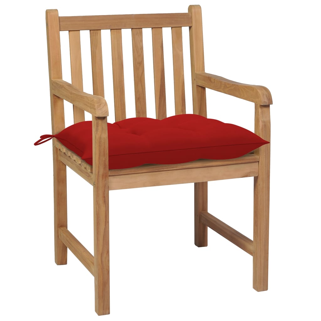 vidaXL Záhradné stoličky 8 ks s červenými podložkami tíkový masív
