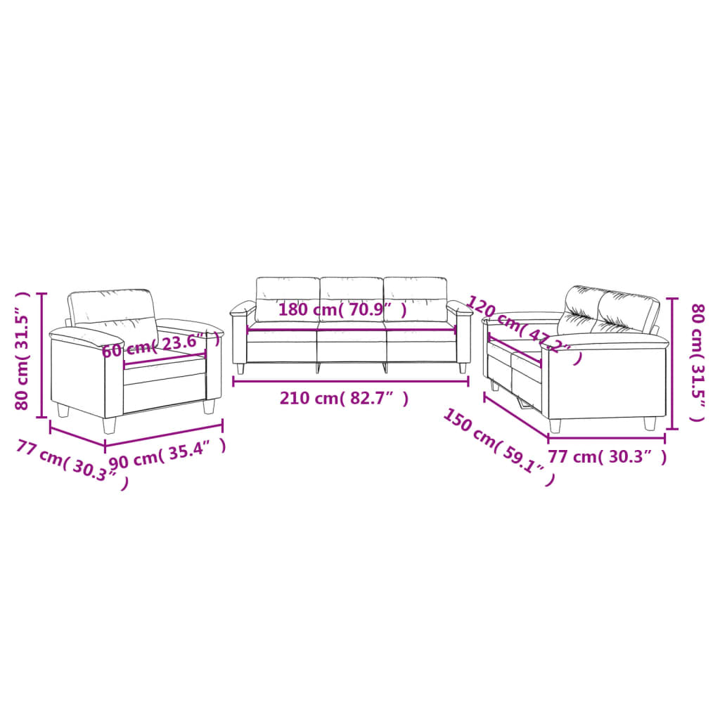vidaXL 3-dielna sedacia súprava s vankúšmi bledosivá mikrovlákno