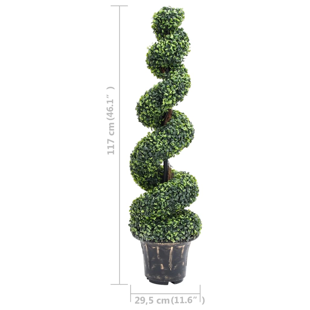 vidaXL Umelý krušpán v tvare špirály s kvetináčom zelený 117 cm