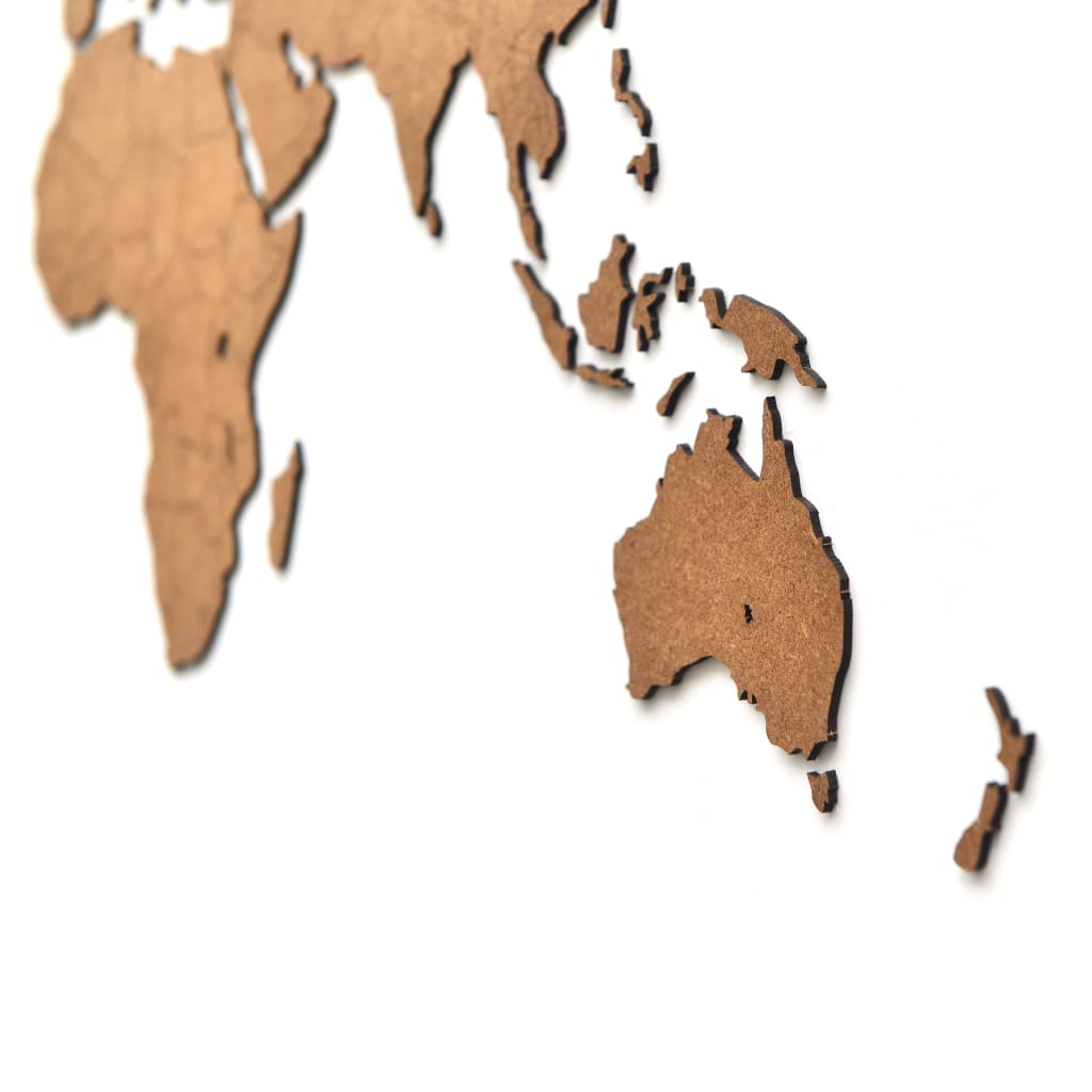MiMi Innovations Drevená nástenná mapa sveta Luxury, hnedá 90x54 cm