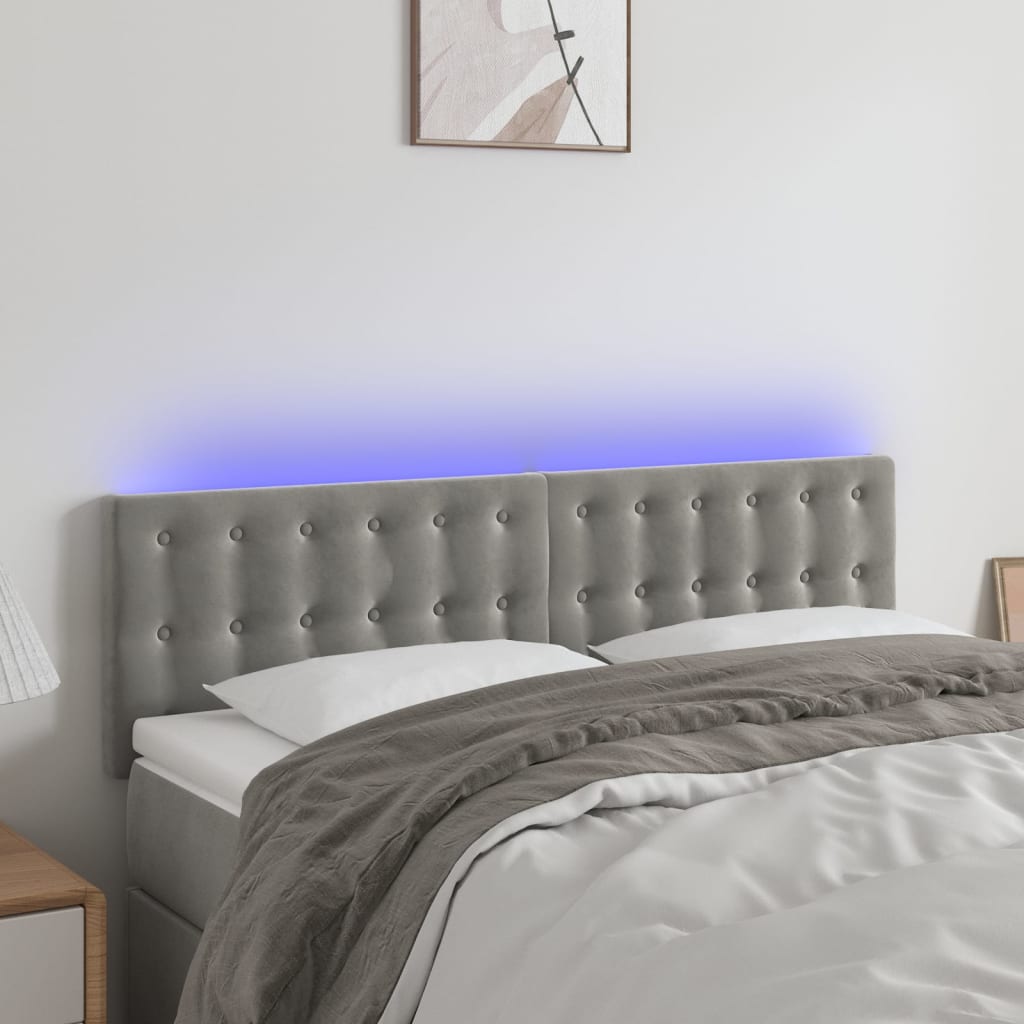 vidaXL Čelo postele s LED bledosivé 144x5x78/88 cm zamat