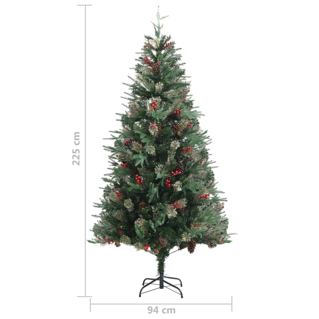 vidaXL Vianočný stromček s borovicovými šiškami zelený 225 cm PVC a PE