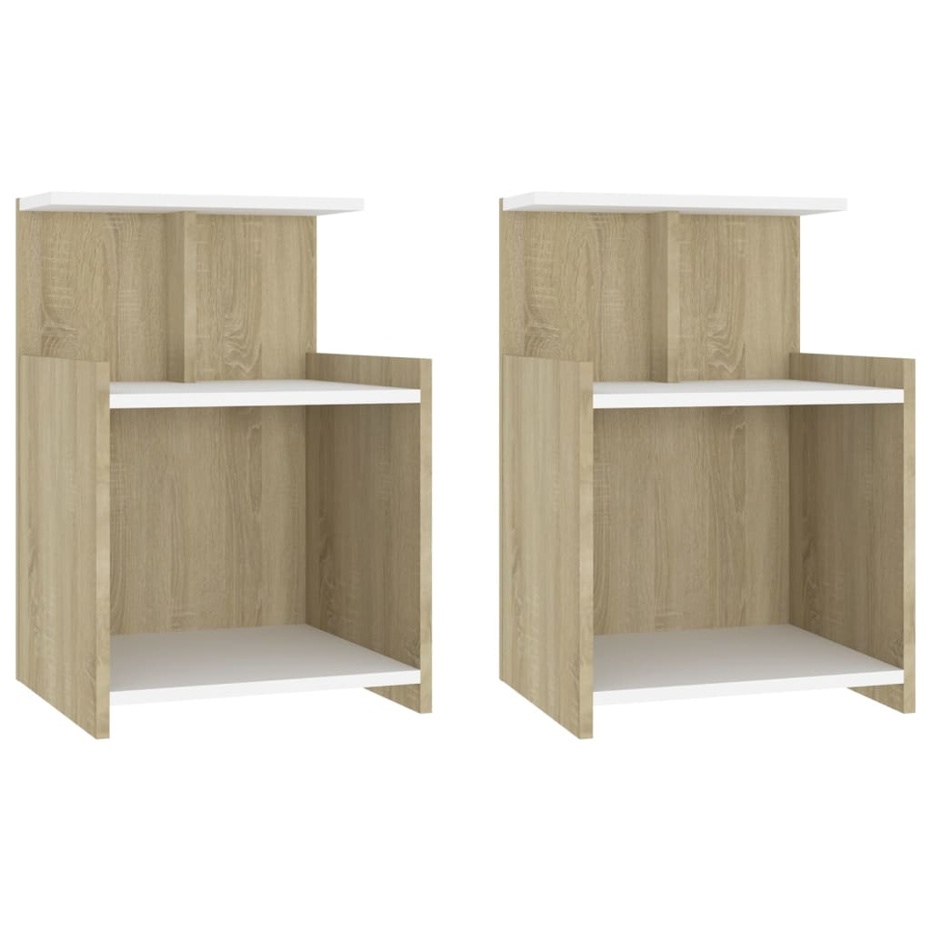 vidaXL Nočné stolíky 2 ks, biela a sonoma 40x35x60cm, kompozitné drevo