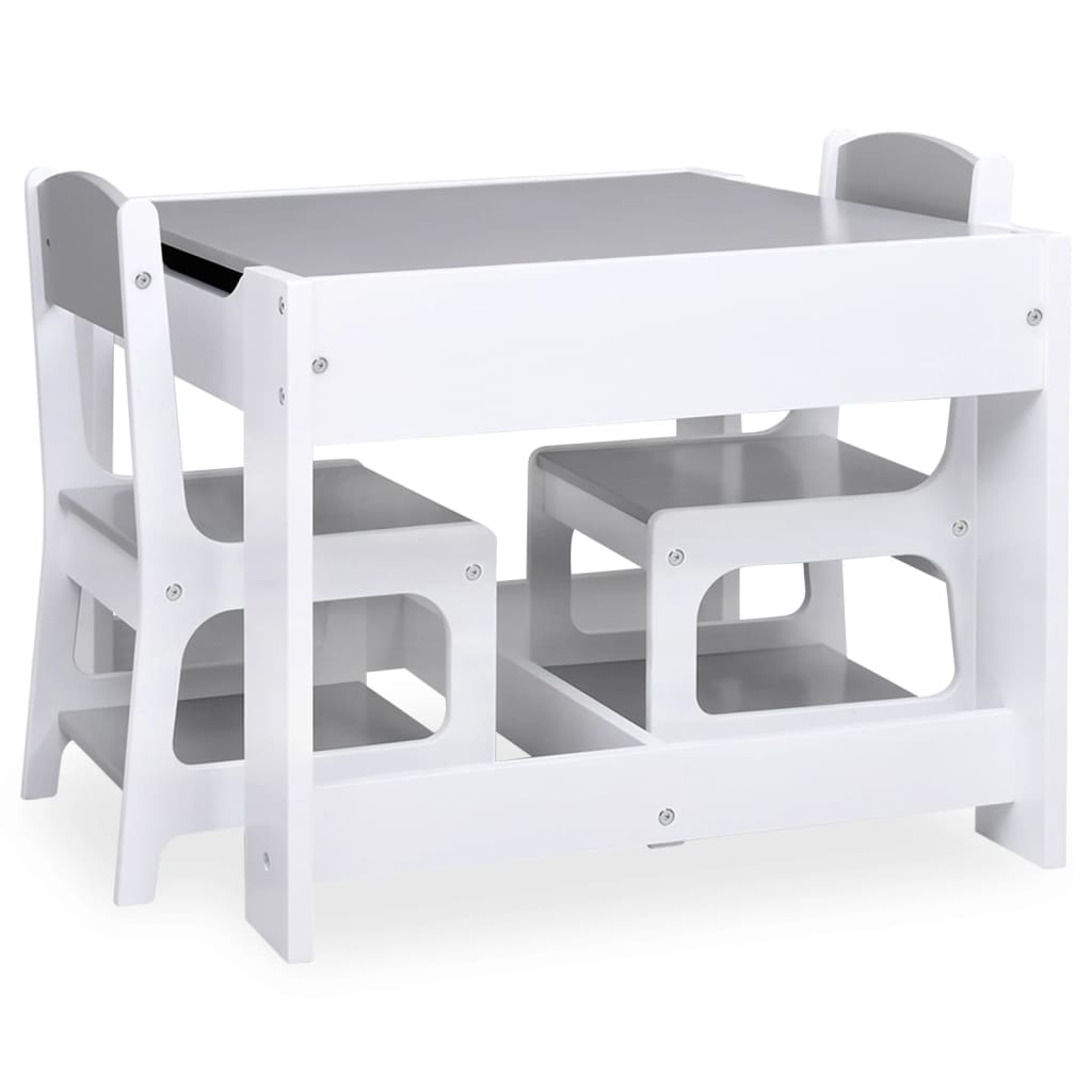 vidaXL Detský stôl s 2 stoličkami biely MDF