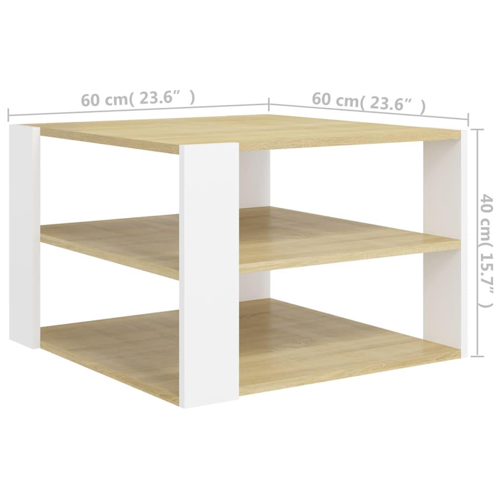vidaXL Konferenčný stolík biely a dub sonoma 60x60x40 cm drevotrieska