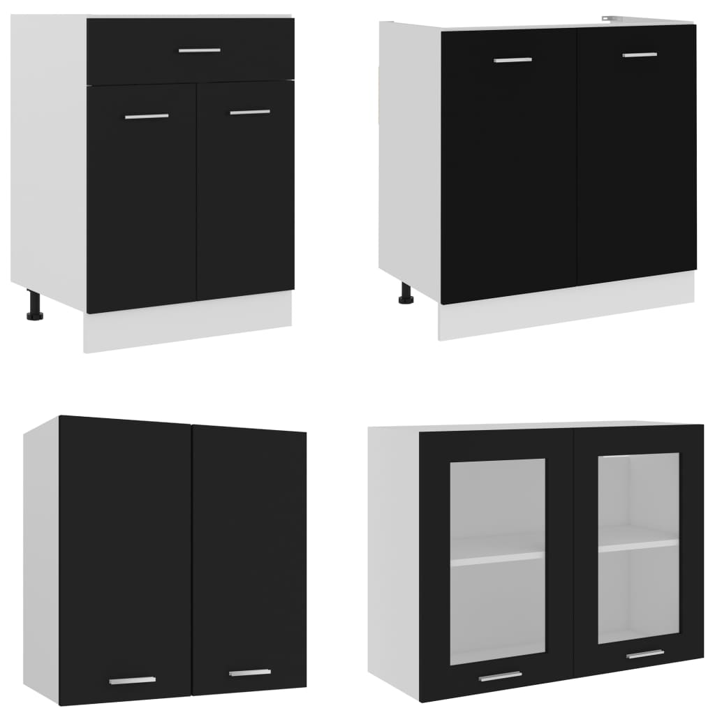 vidaXL 4-dielna súprava kuchynských skriniek čierna drevotrieska