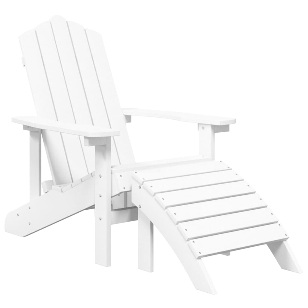 vidaXL Záhradné stoličky Adirondack s podnožkou a stolíkom HDPE biela