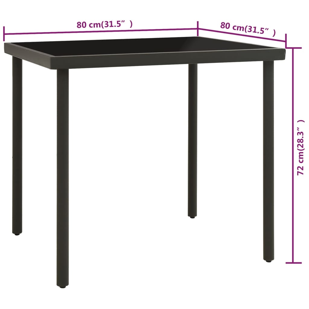 vidaXL Vonkajší jedálenský stôl antracitový 80x80x72 cm sklo a oceľ
