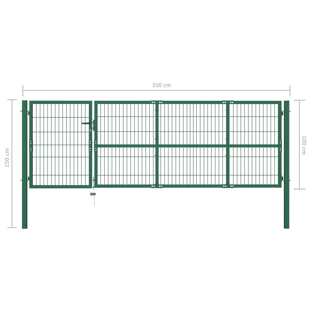 vidaXL Záhradná plotová brána so stĺpikmi 350x100 cm, oceľ, zelená
