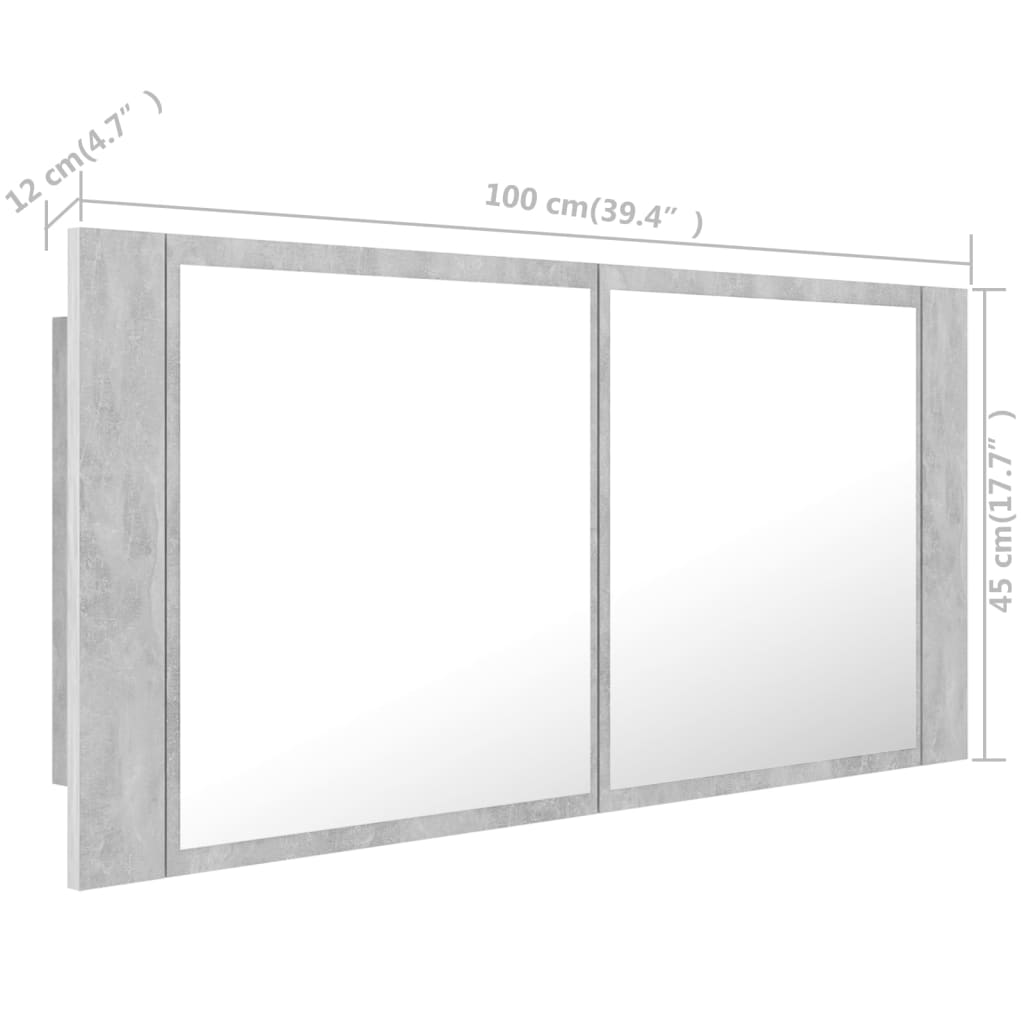 vidaXL LED kúpeľňová zrkadlová skrinka betónová sivá 100x12x45cm akryl