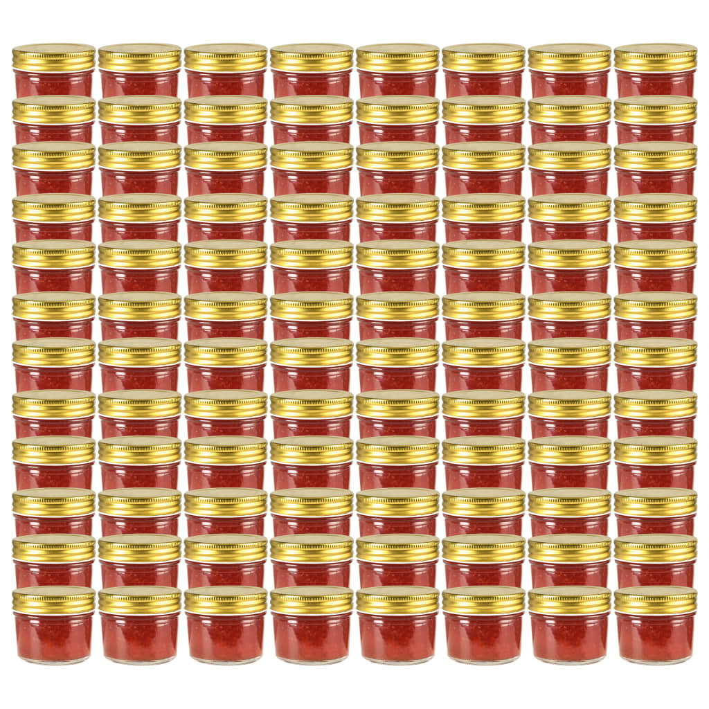 vidaXL Sklenené zaváracie poháre so zlatými viečkami 96 ks 110 ml