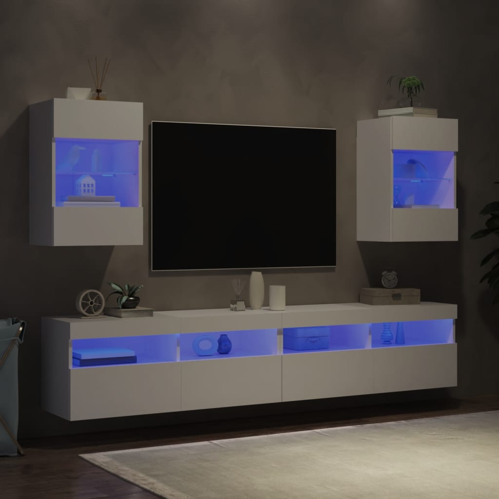 vidaXL TV nástenné skrinky s LED svetlami 2 ks biele 40x30x60,5 cm