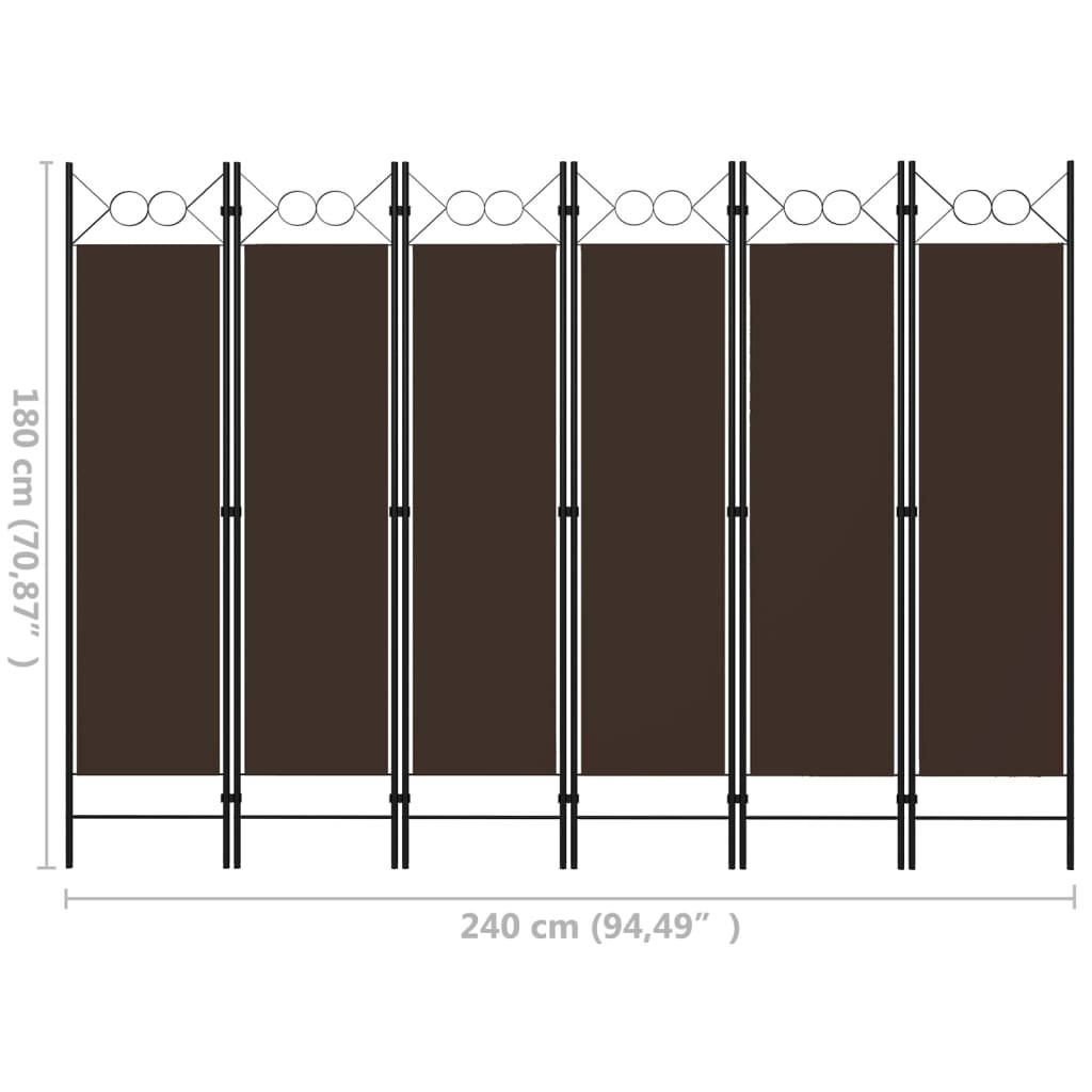 vidaXL Paraván so 6 panelmi, hnedý 240x180 cm