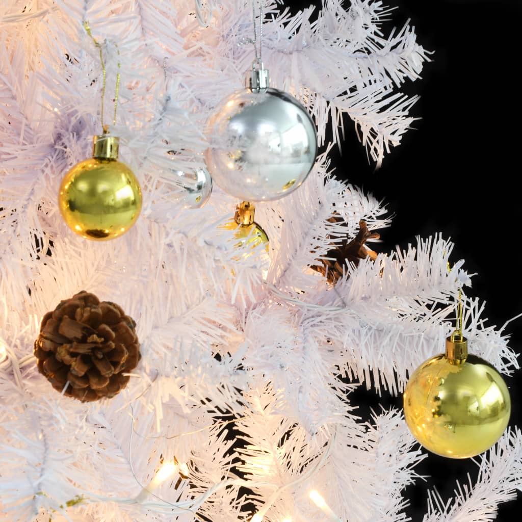vidaXL Osvetlený umelý vianočný stromček s ozdobami, biely 180 cm