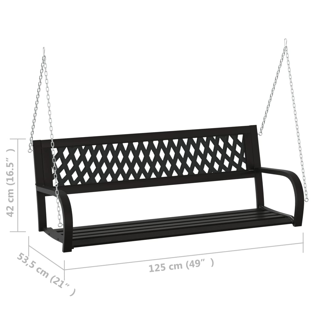 vidaXL Záhradná hojdacia lavička 125 cm oceľ a plast čierna