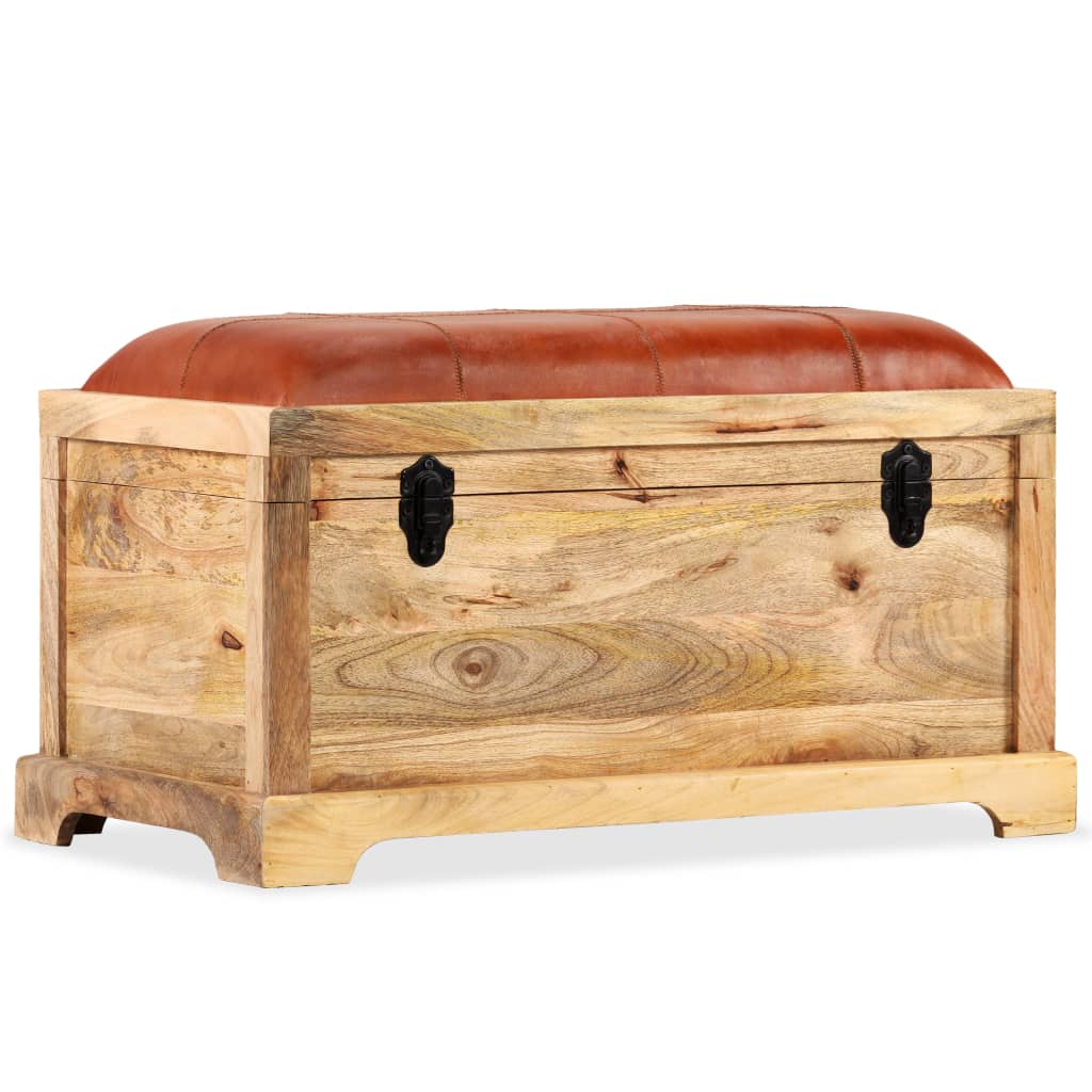vidaXL Úložná lavica, pravá koža a masívne mangovníkové drevo, 80x44x44 cm
