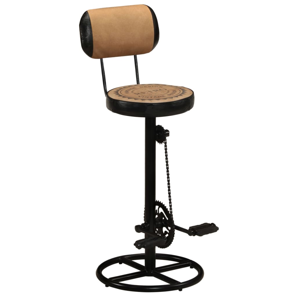 vidaXL Barové stoličky plátno s poltačou 2 ks hnedo-čierne pravá koža