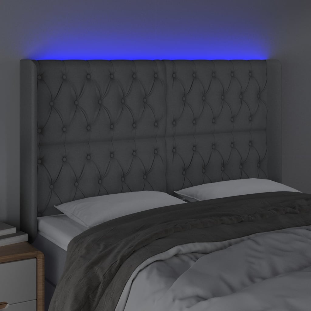 vidaXL Čelo postele s LED bledosivé 163x16x118/128 cm látka